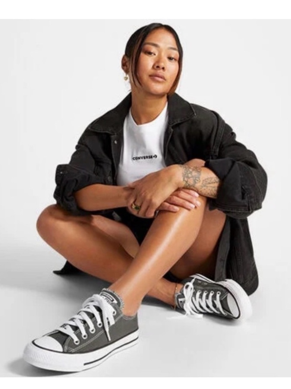 Converse Low Top Sneakers in Charcoal Gray and White
